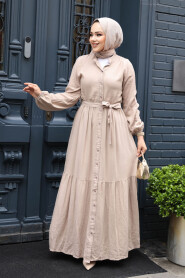 Modest Beige Eid Dress 23929BEJ 