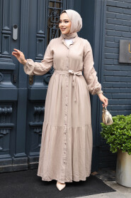 Modest Beige Eid Dress 23929BEJ - 2