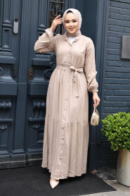 Modest Beige Eid Dress 23929BEJ - 3