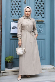 Modest Beige Eid Dress 7238BEJ - 2