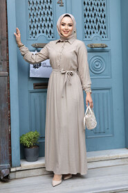 Modest Beige Eid Dress 7238BEJ - 3