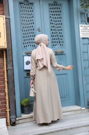 Modest Beige Eid Dress 7238BEJ - 4