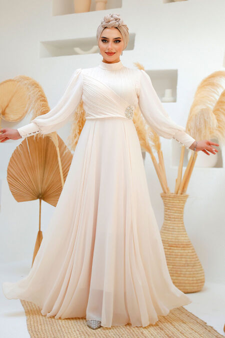 Modest Beige Engagement Dress 45221BEJ - NEVA STYLE