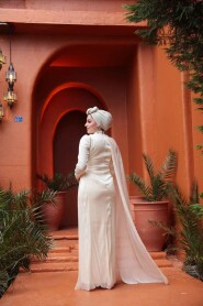 Modest Beige Engagement Dress 5296BEJ - 4
