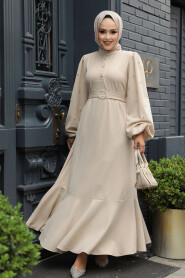 Modest Beige Evening Dress 30022BEJ - 1