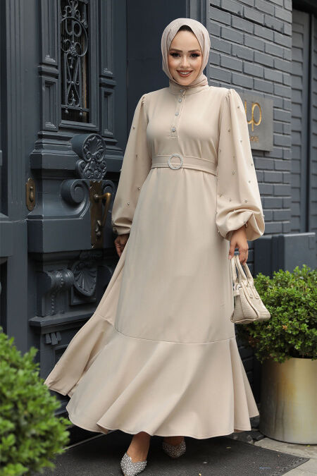 Modest Beige Evening Dress 30022BEJ - NEVA STYLE