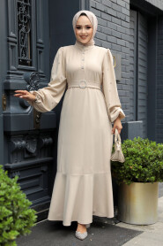 Modest Beige Evening Dress 30022BEJ - 3