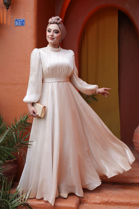 Modest Beige Evening Dress 51072BEJ - NEVA STYLE