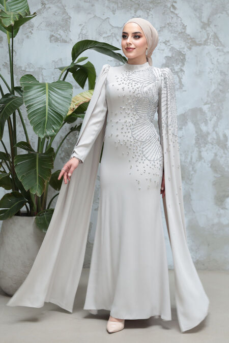 Modest Beige Evening Dress 51671BEJ - NEVA STYLE