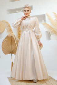 Modest Beige Evening Gown 45295BEJ - 5