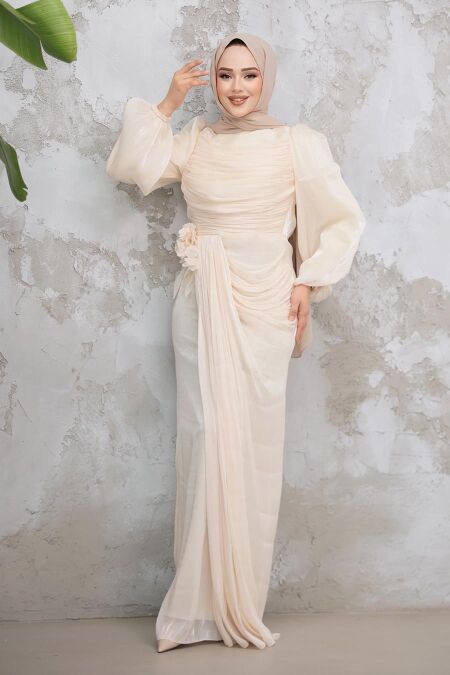 Modest Beige Evening Gown 51203BEJ - NEVA STYLE
