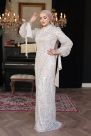 Modest Beige Evening Gown 52554BEJ - 4