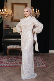 Modest Beige Evening Gown 52554BEJ - 5