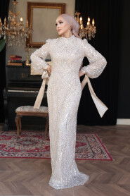 Modest Beige Evening Gown 52554BEJ - 3
