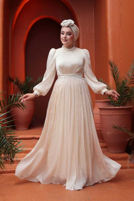 Modest Beige Evening Gown 52751BEJ - NEVA STYLE