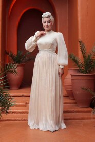 Modest Beige Evening Gown 52751BEJ - 2