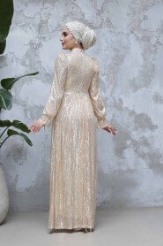 Modest Beige Evening Gown With Long Sleeve 44961BEJ - 3