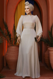 Modest Beige Evening Long Dress 23302BEJ - 1