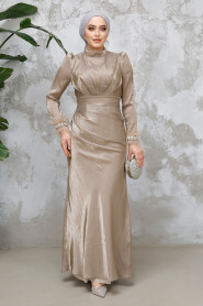 Modest Beige Evening Long Dress 50481BEJ - 2