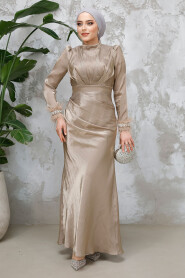 Modest Beige Evening Long Dress 50481BEJ - 3