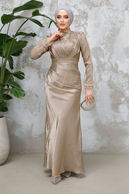 Modest Beige Evening Long Dress 50481BEJ - NEVA STYLE