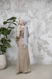 Modest Beige Evening Long Dress 50481BEJ - 4