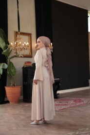 Modest Beige Evening Long Sleeve Dress 6157BEJ - 4