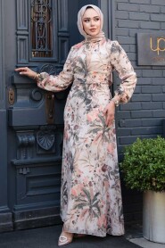 Modest Beige Floral Dress 27988BEJ - 2