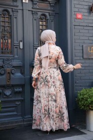Modest Beige Floral Dress 27988BEJ - 3