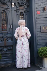 Modest Beige Floral Dress 27989BEJ - 2