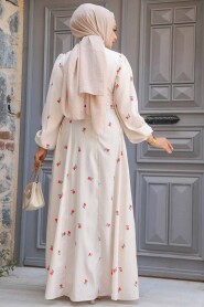 Modest Beige Floral Dress 61072BEJ - 2