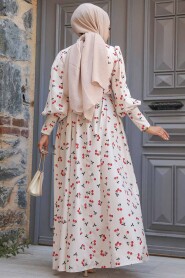 Modest Beige Floral Dress 61094BEJ - 3