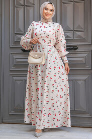 Modest Beige Floral Dress 61094BEJ - 1