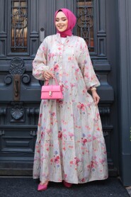 Modest Beige Floral Dress 710501BEJ - 4