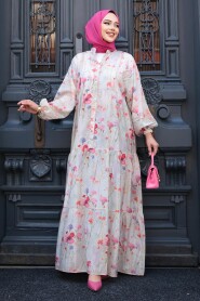 Modest Beige Floral Dress 710501BEJ - 1