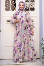 Modest Beige Floral Dress 710508BEJ - 2
