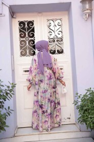Modest Beige Floral Dress 710508BEJ - 3