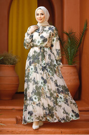 Modest Beige Floral Long Dress 22352BEJ - 3