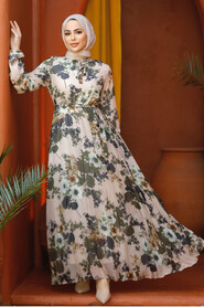 Modest Beige Floral Long Dress 22352BEJ - 4