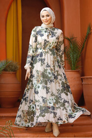 Modest Beige Floral Long Dress 22352BEJ - 2