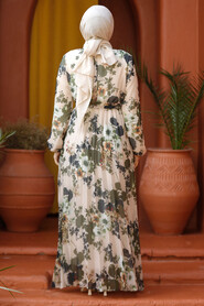 Modest Beige Floral Long Dress 22352BEJ - 6