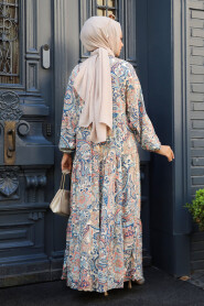 Modest Beige Floral Maxi Dress 23585BEJ - 4