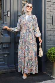 Modest Beige Floral Maxi Dress 23585BEJ - 3