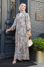 Modest Beige Floral Maxi Dress 23585BEJ - 2