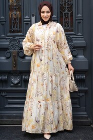 Modest Beige Floral Maxi Dress 710504BEJ - 1