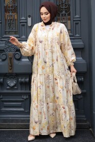 Modest Beige Floral Maxi Dress 710504BEJ - 3