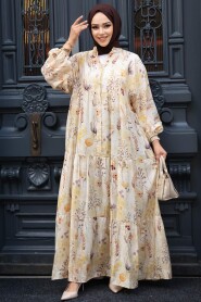 Modest Beige Floral Maxi Dress 710504BEJ - 2