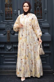 Modest Beige Floral Maxi Dress 710504BEJ - 4