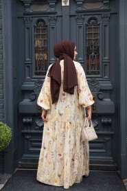 Modest Beige Floral Maxi Dress 710504BEJ - 5