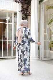Modest Beige Floral Pleated Dress 23502BEJ - 3